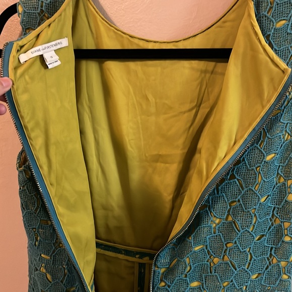 Diane von Furstenberg Carpreena Mini Pebble Lace Sleeveless Teal Green Dress 12 - Picture 10 of 16